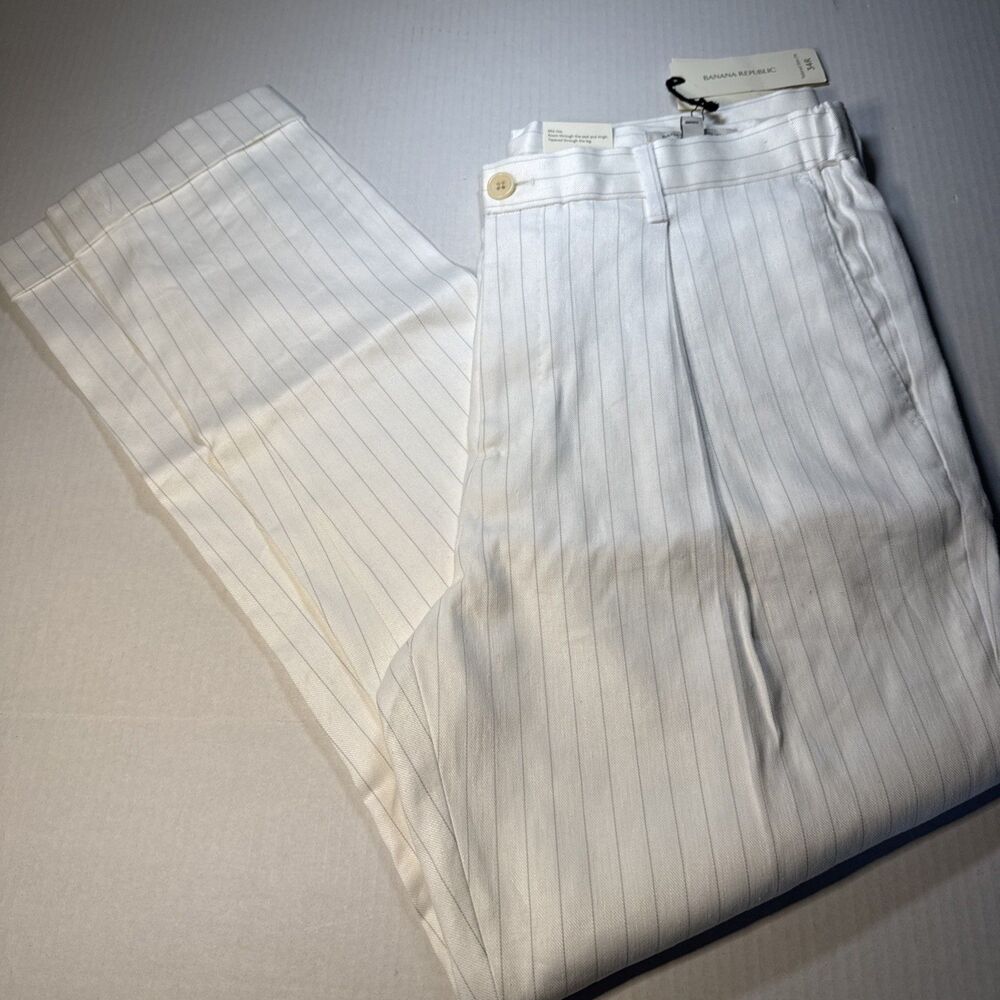 NEW Banana Republic Pleated Tailored Slim Fit Trousers Sz 34R $200 Linen Cotton